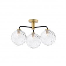 The Options Collection LAINEY 3 Light Semi-Flush | Matt Black, Antique Brass & Clear Dimpled Glass