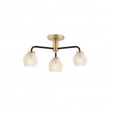 The Options Collection LAINEY 3 Light Semi-Flush | Matt Black, Antique Brass & Dimpled Glass