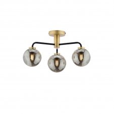 The Options Collection LAINEY 3 Light Semi-Flush | Matt Black, Antique Brass & Smoked Glass Shade