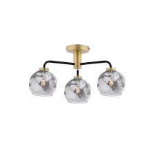 The Options Collection LAINEY 3 Light Semi-Flush | Matt Black, Antique Brass & Smoked Organic Glass