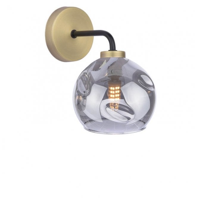  LAINEY Wall Light | Matt Black, Antique Brass & Smoked Organic Glass Shade