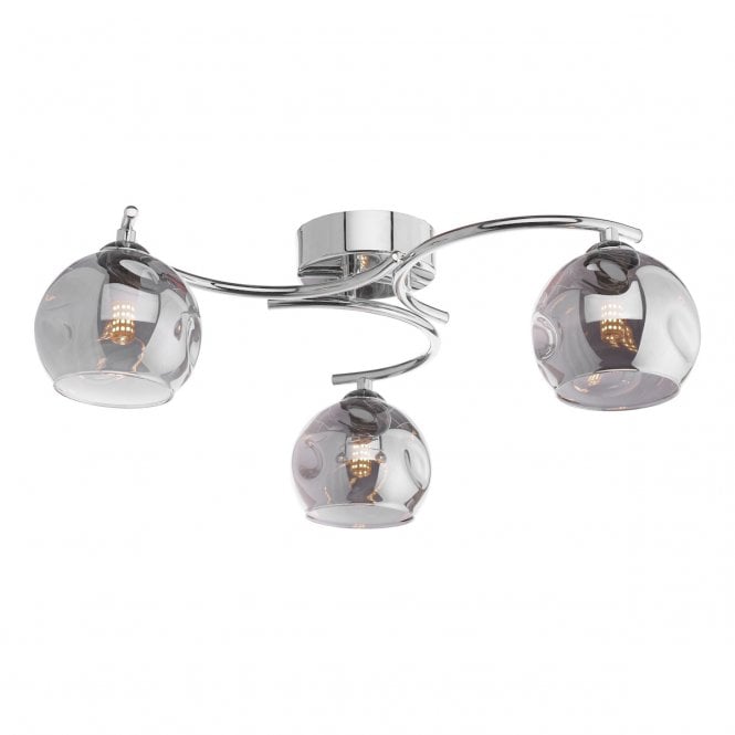  NAKITA 3 Light Semi Flush Ceiling Fixture in Chrome with GL15 Smoked Organic Glass Shade