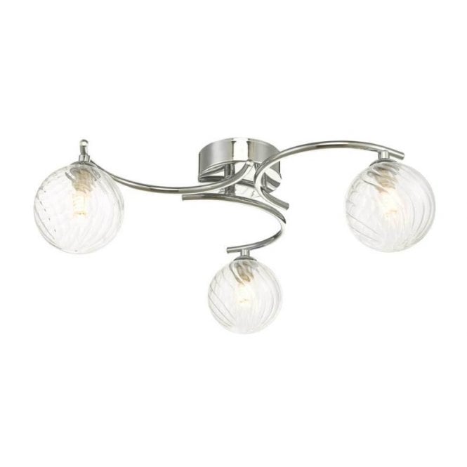  NAKITA 3 Light Semi Flush Ceiling Fixture in Chrome with GL3 Twisted Glass Globe Shade
