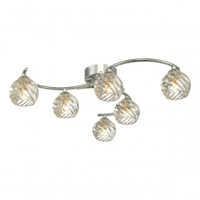  NAKITA 6 Light Semi Flush Ceiling in Chrome with GL5 Twisted Open Glass Shade