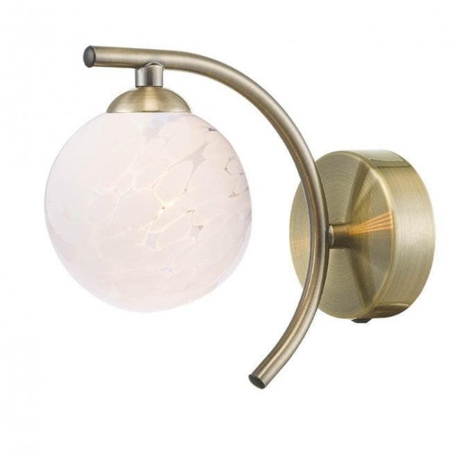  NAKITA Curved Wall Light in Antique Brass with GL17 White Confetti Glass Shade