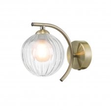 The Options Collection NAKITA Curved Wall Light in Antique Brass with GL20 Opal & Clear Ribbed Glass Shade
