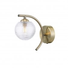 The Options Collection NAKITA Curved Wall Light in Antique Brass with GL8 Ribbed Glass Globe Shade