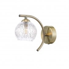The Options Collection NAKITA Curved Wall Light in Antique Brass with GL9 Inner Wire Glass Globe Shade