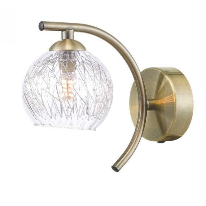  NAKITA Curved Wall Light in Antique Brass with GL9 Inner Wire Glass Globe Shade