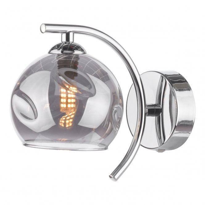  NAKITA Curved Wall Light in Chrome with GL15 Smoked Organic Glass Shade