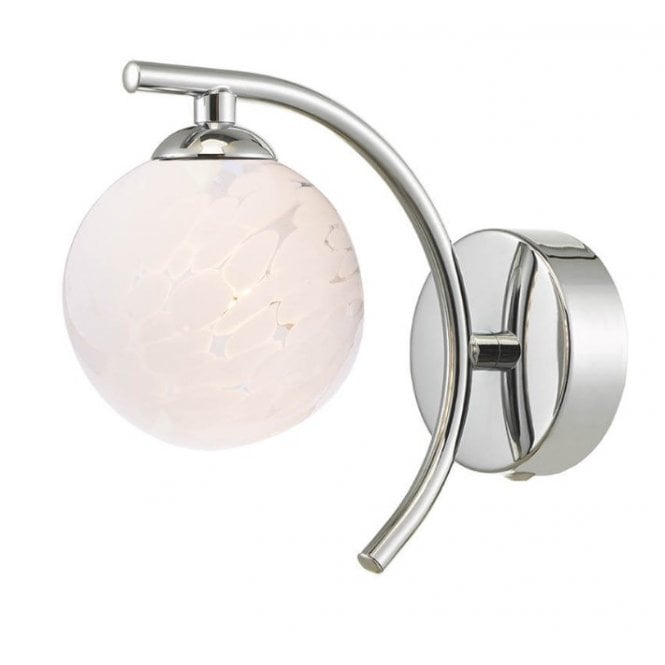  NAKITA Curved Wall Light in Chrome with GL17 White Confetti Glass Shade