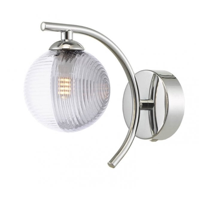  NAKITA Curved Wall Light in Chrome with GL18 Smoked & Clear Ribbed Glass