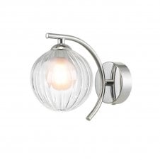 The Options Collection NAKITA Curved Wall Light in Chrome with GL20 Opal & Clear Ribbed Glass Shade
