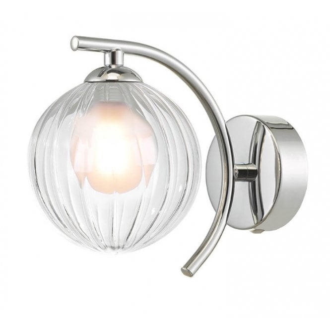  NAKITA Curved Wall Light in Chrome with GL20 Opal & Clear Ribbed Glass Shade