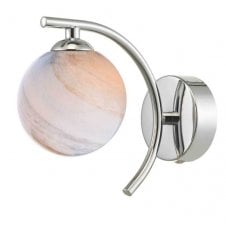 Curved Wall Light In Chrome With GL7L Large Planet Art Glass Globe Shade