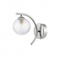 The Options Collection NAKITA Curved Wall Light in Chrome with GL8 Ribbed Glass Globe Shade