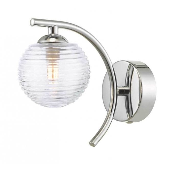  NAKITA Curved Wall Light in Chrome with GL8 Ribbed Glass Globe Shade