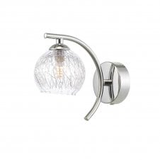 The Options Collection NAKITA Curved Wall Light in Chrome with GL9 Inner Wire Glass Globe Shade