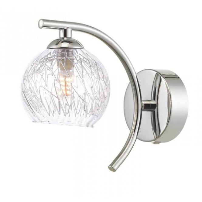  NAKITA Curved Wall Light in Chrome with GL9 Inner Wire Glass Globe Shade