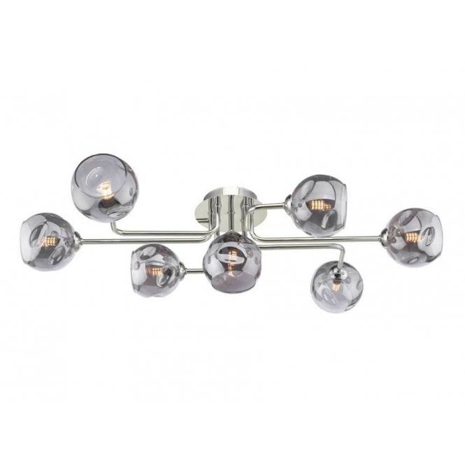  REYNA 7 Light Semi Flush Ceiling Light in Chrome with GL15 Smoked Organic Glass Shade