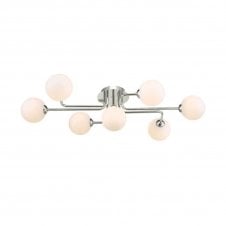 The Options Collection REYNA 7 Light Semi Flush Ceiling Light in Chrome with GL2 Opal Glass Globe Shade