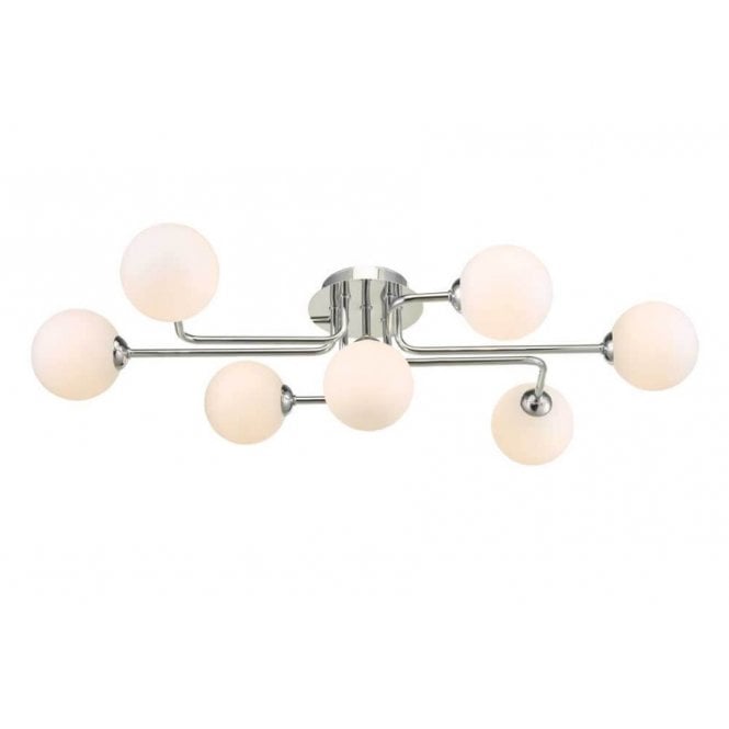  REYNA 7 Light Semi Flush Ceiling Light in Chrome with GL2 Opal Glass Globe Shade