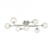 The Options Collection REYNA 7 Light Semi Flush Ceiling Light in Chrome with GL3 Twisted Glass Globe Shade