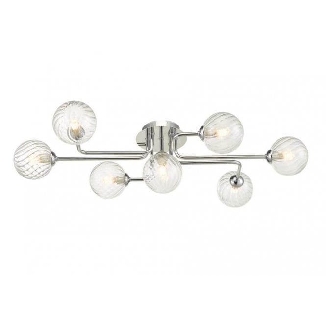  REYNA 7 Light Semi Flush Ceiling Light in Chrome with GL3 Twisted Glass Globe Shade