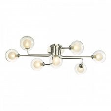 The Options Collection REYNA 7 Light Semi Flush Ceiling Light in Chrome with GL4 Opal Inner and Clear Glass Globe Shade