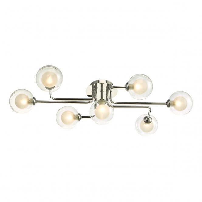  REYNA 7 Light Semi Flush Ceiling Light in Chrome with GL4 Opal Inner and Clear Glass Globe Shade