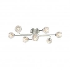 The Options Collection REYNA 7 Light Semi Flush Ceiling Light in Chrome with GL5 Twisted Open Glass Shade