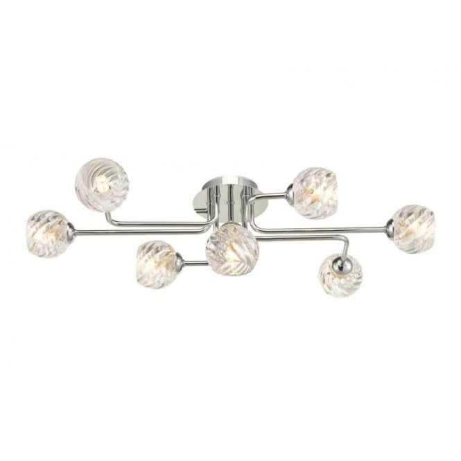  REYNA 7 Light Semi Flush Ceiling Light in Chrome with GL5 Twisted Open Glass Shade
