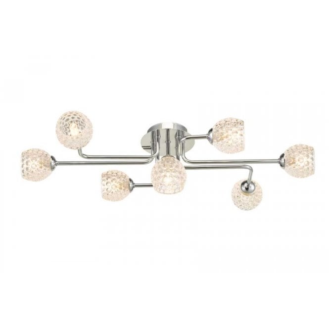  REYNA 7 Light Semi Flush Ceiling Light in Chrome with GL6 Dimpled Glass Shade