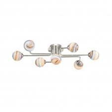 The Options Collection REYNA 7 Light Semi Flush Ceiling Light in Chrome with GL7 Planet Glass Globe Shade