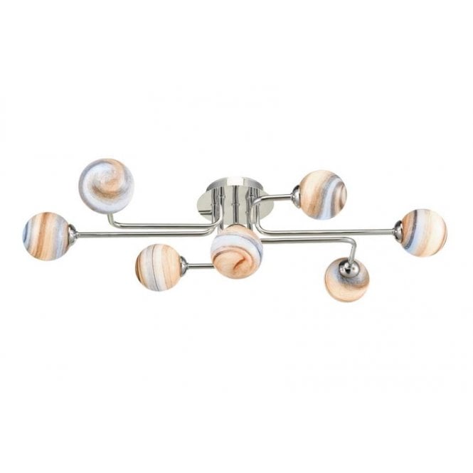  REYNA 7 Light Semi Flush Ceiling Light in Chrome with GL7 Planet Glass Globe Shade