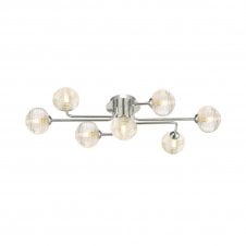The Options Collection REYNA 7 Light Semi Flush Ceiling Light in Chrome with GL8 Ribbed Glass Globe Shade