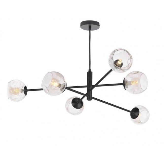  VIGNETTE 6 Light Pendant Matt Black Fitting with Champagne Organic Glass Shades