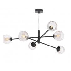 6 Light Pendant Matt Black Fitting with Champagne Organic Glass Shades
