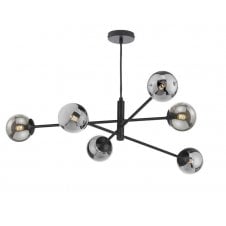 6 Light Pendant Matt Black Fitting with Smoked Glass Shades