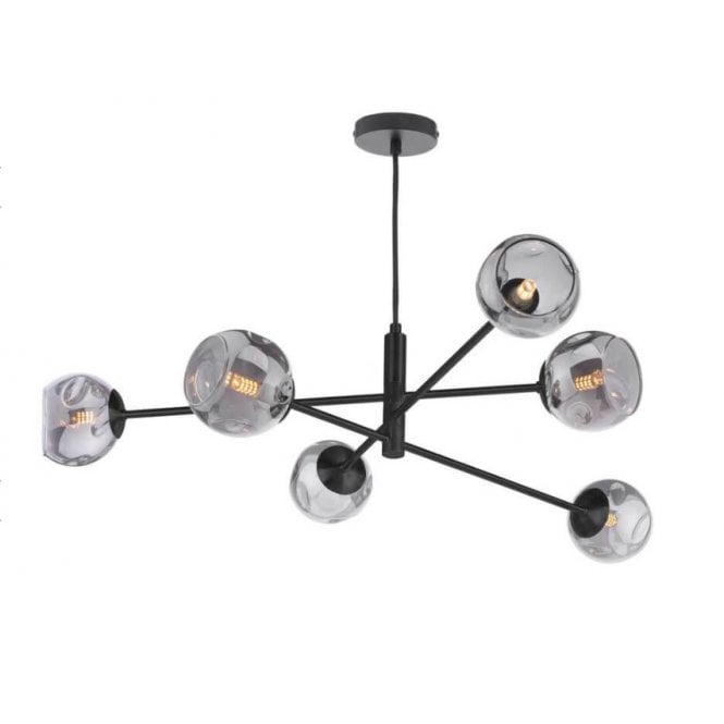  VIGNETTE 6 Light Pendant Matt Black Fitting with Smoked Organic Glass Shades
