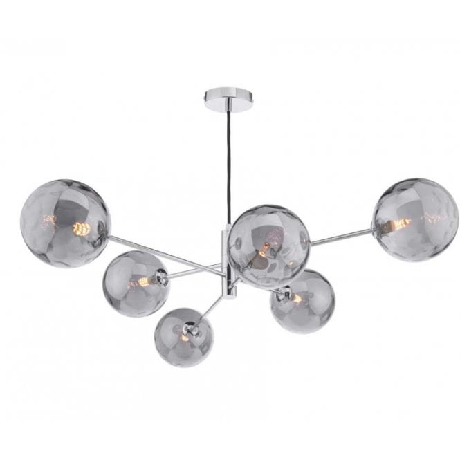  VIGNETTE 6 Light Pendant Polished Chrome Fitting with Smoked Dimpled Glass Shades