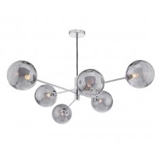 6 Light Pendant Polished Chrome Fitting with Smoked Dimpled Glass Shades