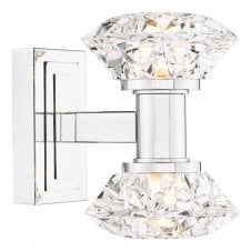polished chrome wall light with faceted acrylic shades