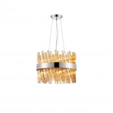 TIARA 10 Light G9 | Pendant Round | Polished Nickel and Amber Tinted Glass