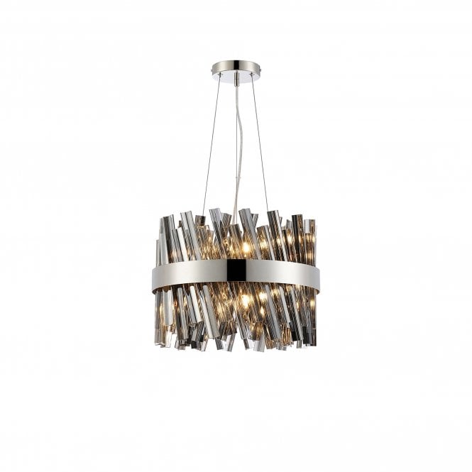TIARA 10 Light G9 | Pendant Round | Polished Nickel and Smoked Glass