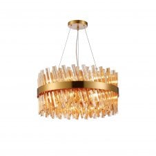 TIARA 18 Light G9 | Pendant Round | Brass and Amber Tinted Glass