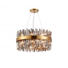 TIARA 18 Light G9 | Pendant Round | Brass and Smoked Glass