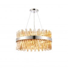 TIARA 18 Light G9 | Pendant Round | Polished Nickel and Amber Glass