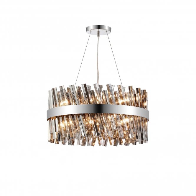 TIARA 18 Light G9 | Pendant Round | Polished Nickel and Smoked Glass