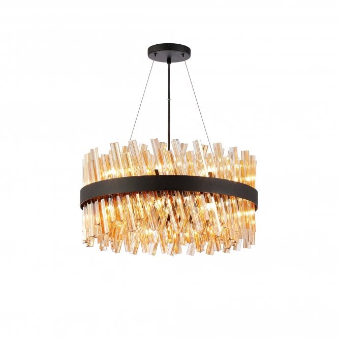 TIARA 18 Light G9 | Pendant Round | Satin Black and Amber Tinted Glass